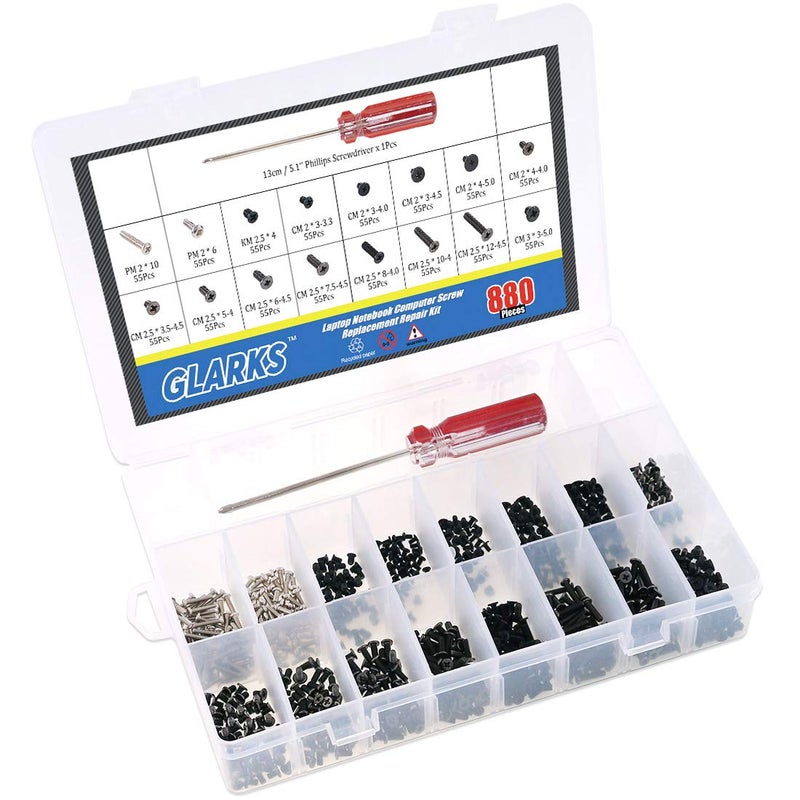 Glarks 880pcs Laptop Notebook Computer Screw Replacement Repair Kit for Lenovo Dell Toshiba Sony Samsung HP Gateway (Extra: Phillips Screwdriver) - Image 5